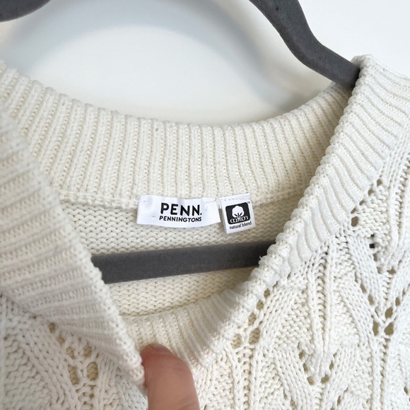 Pennington's Cream Cotton Blend Cable Knit Open Weave Sweater 1X cozy - Picture 3 of 7
